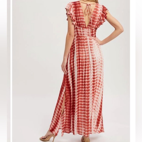 NWT Bluivy Womens small rust red bamboo tie dye plunge short sleeve maxi dress - Picture 2 of 10